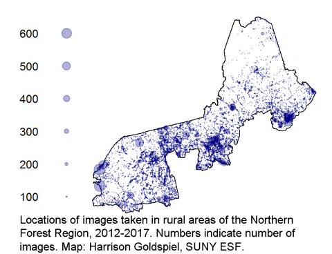 Map of Northern Forest Region showing number of visitor images taken